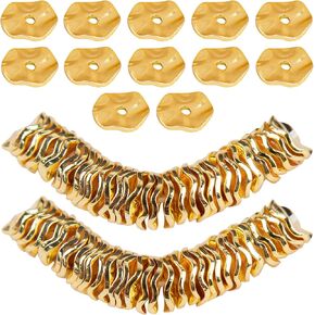 Framendino, 50 Pack Flat Round Loose Beads 18K Gold Plated Spacer Bead 8mm Wavy Disc for DIY Crafts Bracelet Earring Jewelry Making
