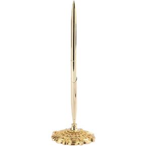 Teensery Wedding Pen Metal Signing Pen Guest Book Pen with Hollow Round Pen Holder for Wedding Bridal Engagement Party Valentine's Day Favors, 1 Piece (Gold)