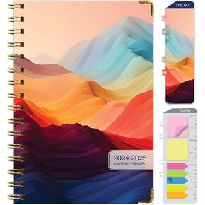 HARDCOVER Academic Year 2024-2025 Planner: (June 2024 Through July 2025) 5.5"x8" Daily Weekly Monthly Planner Yearly Agenda. Bookmark, Pocket Folder and Sticky Note Set (Mountain Majesty)