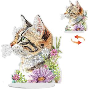 GHHKUD Cat Diamond Painting Desktop Ornament for Adults Double Sided, Stand Up Diamond Art Ornaments DIY Special Diamond Gem Craft Tabletop Placement Board Kit for Home Decor
