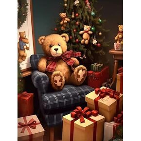 QACEYID Christmas Bear Diamond Painting Kits for Adults Full Round Diamond Art Embroidery Kits Beginners for Room Decor Home Decor Interior Decor Gifts Women Gifts 12x16 Inch