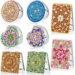 Wesiti 8 Pcs Mandala Makeup Diamond Painting Mirror Crystal DIY Diamond Painting Art Kit for Home Office Wall Christmas Decoration Crafts Birthday Gifts Beginner Adult, Assorted Colors 4 Shapes