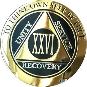 RecoveryChip 26 Year AA Medallion Elegant Black Gold Silver Bi-Plated Alcoholics Anonymous Chip