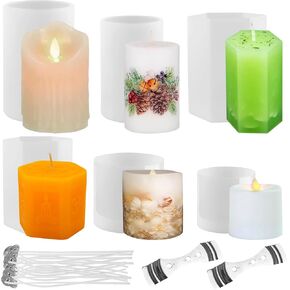 Supkiir 6Pcs Candle Molds for Candle Making, Hexagon Shaped Candle Molds Silicone Cylinder Light Resin Mold, Pillar Candle Mold Making Kits for Soap Handmade Candle DIY Craft Home Decor Gift