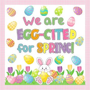 75Pcs Easter Bulletin Board Decor Spring Tulip Egg Bunny Paper Cutouts with 200Pcs Glue Points for Party Home Classroom Wall Decor