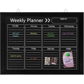 Magnetic Chalk Calendar Board Chalk Calendar Weekly Planner Whiteboard 16 x 12 Black Wood Frame Chalk Board for Wall Magnetic Dry Erase Whiteboard