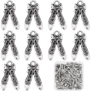 SUNNYCLUE 1 Box 100Pcs Ballet Charms Ballet Shoe Charm Ballerina Shoes Dance Bowknot Slippers Shoes Charm Bulk for Bracelets Keychain Necklace DIY Craft Jewelry Making Supplies Accessory Adult