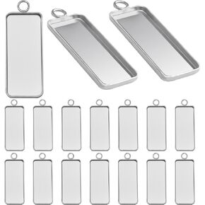 50pcs Rectangle Pendant Trays Setting Stainless Steel Bezel Pendant Blanks Cabochon Cameo Bezel Trays for DIY Crafts Jewelry Making, 26 mm x 11.1 mm