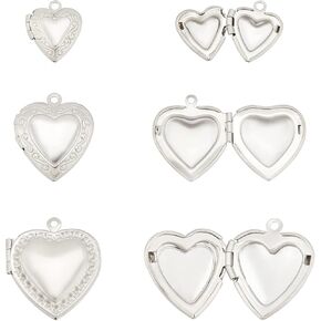 UNICRAFTALE 18pcs 3 Sizes Heart Photo Frame Locket Pendants Stainless Steel Openable Locket Pendants Hypoallergenic Locket Charms for DIY Necklace Bracelet Making 1.6mm Hole