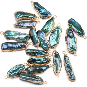 5 Pcs Natural Pearl Pendants Purplish Green Biwa Pearl Loose Beads Charms for Jewelry Making Necklace Bracelet DIY