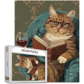 Black and White Cat Drinking Wine Puzzles for Adults 1000 Pieces,Red Wine Glass Jigsaw Puzzle 20x27 Inches Colorful Kitten Puzzles Family Puzzle Perfect for Game Nights Home Wall Decor