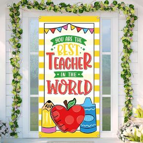 Thank You Teachers Door Cover May Teacher Appreciation Week Party School Classroom Front Door Banner Photography Decoration