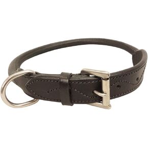 Round Rolled Fancy Leather Dog Collar, Black, 22"