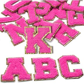 26 PCS Chenille Letters Patches, Hot Pink Varsity Letter Patches 2.2 Inches Self Adhesive Stickers for Hats, Bags, Makeup Bags, Backpacks