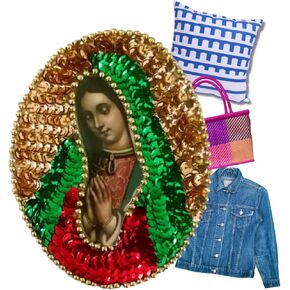 Mini Oval Guadalupe Virgin Sequin Patch Applique Sewing DIY Jean Denim Jacket Embroidered Motif, Round Our Lady of Guadalupe virgencita Mexican Regalo Hija Madre,