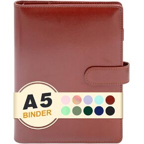 A5 Budget Binder,Mini Photocard Binder for A5 Filler Paper, Loose Leaf Personal Planner with Magnetic Buckle Closure(Brown)