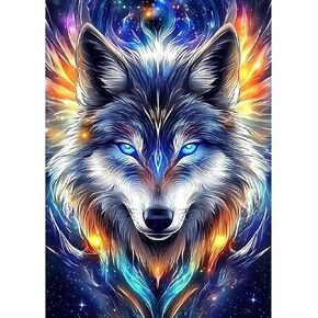 MXJSUA DIY Wolf Diamond Painting Kits for Adults, Animal Diamond Gem Art Painting for Beginners, Diamond Picture with Full Round Drill Dots Craft Set Gift, 12 * 16 Inch
