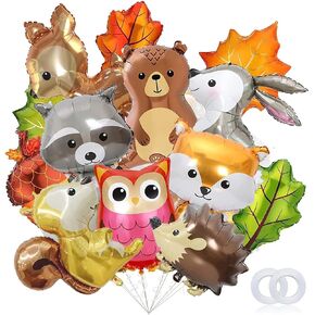 13 Pieces Woodland Animal Balloons, Forest Animals Foil Mylar Balloon for Woodland Themed Baby Shower Birthday Fall Party Decorations