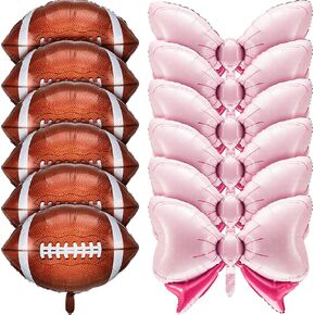 Sumind 12 Pieces Gender Reveal Football Balloons Includes 6 Pink Bow and 6 Football Foil Balloons Decoration Supplies Party Accessories for Gender Reveal Party, Baby Shower, Birthday