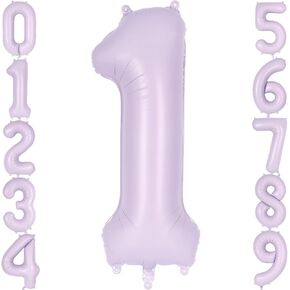 Light Purple Number 1 Balloon, 40 Inch Big Large Foil Helium Number Balloons, Giant Mylar 1 Balloon for 1st First Pastel Purple Birthday Party Decorations Supplies Anniversary