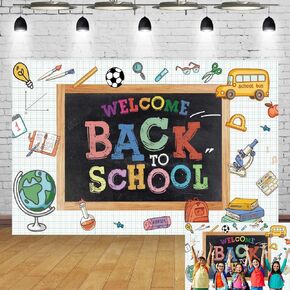 5 * 3 أقدام مرحبًا بك مرة أخرى في Backdrop Day First of School Banner Teacher Steptly Backboard Background للتصوير الفوتوغرافي مرة أخرى إلى زخارف الحفلات المدرسية