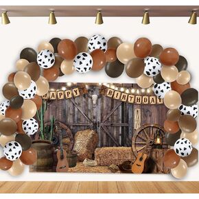 Western Cowboy Birthday Party Decorations, Western Backdrop with 65Pcs Cowboy Balloons, 5.9x 3.6 Ft Photography Background for Kid Birthday Party Baby Shower