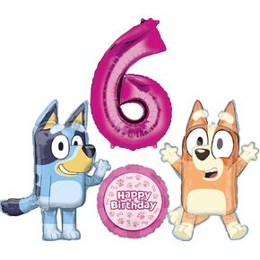 Bluey and Bingo Girl 6th Birthday Party Supplies Foil Balloon Bouquet Decorations