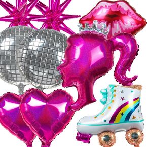 9pcs Hot Pink Princess Doll Parkons Party - عيد ميلاد الفتيات وزينة حفلات البكالوريوس - مثالية للاحتفالات عيد ميلاد الأميرة وإمدادات الحفلات الوردية