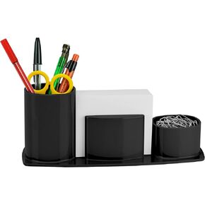Acrimet Millennium Desktop Organizer Holder for Pen, Pencil, Clip, Paper and Desk Accessories (Plastic) (Paper Included) (Black Color)
