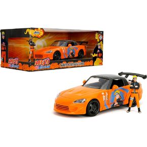 Jada 2001 Honda S2000 with Naruto Figure - Die-Cast Vehicle - 1:24 Scale, Opening Doors, Hood & Trunk, Rubber Tires - Hollywood Rides Anime Series - Ages 8+ - Orange/Black