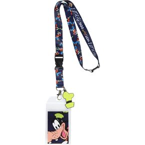Disney Hot Diggity Dog Goofy Lanyard with Clear ID Badge Holder and 2" Rubber Green Hat Charm