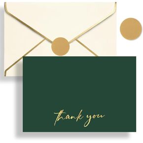 AZAZA 24 PCS Thank You Cards with Envelopes 4x6, Green Wedding Thank You Cards,Blank Thank You Notes for Baby Shower, Bridal Shower, Graduation (Green)