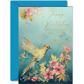 Beautiful Gold Birthday Cards for Cousin - Wonderful Golden Birds Hummingbird - Elegant Traditional Pretty Birthday Card for Cousin from Family Relative, A5 Gorgeous Greeting Cards Gift