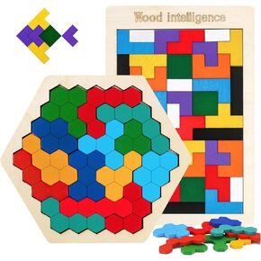 Wooden Puzzles Blocks Brain Teasers Logic Games for Classroom & Party Times,Jigsaw Puzzle Intelligence STEM Montessori Educatioanl IQ Toys Games for Kids Boys Girls Ages 3+(3 Pack)