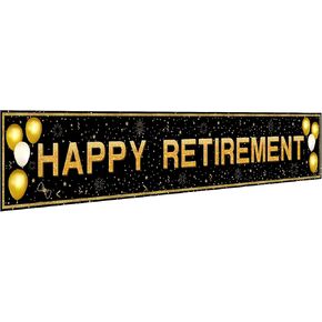 Retirement Party Decorations, Large Black and Gold Happy Retirement Banner, Retirement Party Decorations Men, Retirement Banner for Women (118" X 20")