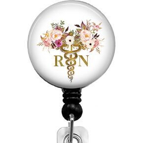 RN Retractable ID Card Badge Holder with Alligator Clip, Name Nurse Decorative Badge Reel Clip on Card Holders, Small, Black, Kmatye878