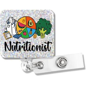 Nutritionist Funny Glitter Badge Reel, Retractable Badge Holder with Alligator Clip for Registered Dietitian, Christmas Birthday Gifts for RD Nutritionist Healthcare Clinical Dietitian