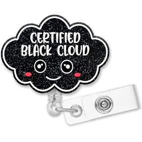 Retractable Black Cloud Energy Badge Reel with Alligator Clip, Funny Black Glitter Black Cloud Badge Holder Gift for Doctors Nurses Office Worker Social Worker Boss Coworker Student Teacher