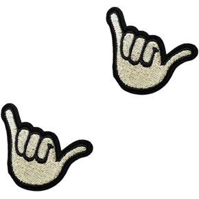 2Pcs Shaka Sign Patch Fun Hang Loose Patches Iron On Hand Fingers Embroidered Patch Sew On Applique for Jackets Hats Backpacks