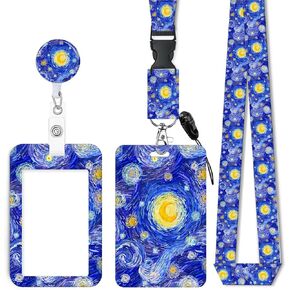 ID Badge Holder with Retractable Lanyard, Badge Holders Reel with 360 Degrees Rotate Carabiner Clip for Women, Teachers, Nurses, Doctor,Students, Office(Watercolor Wildflowers)