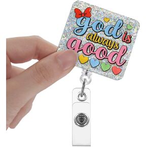 God is Always Good Badge Reels Retractable Glitter with Clip, Funny Religious Badge Holder for Teacher Medical Offce Worker, Christian Gift for Nurse, Easter Gift for Nursing