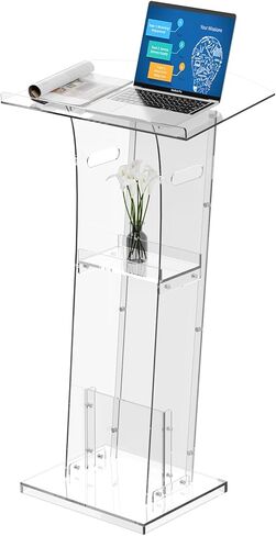 حامل منصة أكريليك شفاف من KSacry مع رف تخزين، منابر زجاجية شبكية للكنائس، المؤتمرات، الخطب، حفلات الزفاف، الفصول الدراسية، منصات العرض الاحترافية (23.6 بوصة طول × 17.7 بوصة عرض × 43 بوصة ارتفاع، شفاف) in Kuwait