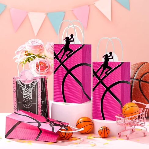 JETEC 16 PCS حقائب هدايا كرة السلة الفتيات القابلة لإعادة الاستخدام كرة السلة الوردي Goodie Candy Treat Facs مع مقابض لصالح فريق عيد ميلاد الحفلات الرياضية اللوازم in Kuwait