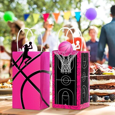 JETEC 16 PCS حقائب هدايا كرة السلة الفتيات القابلة لإعادة الاستخدام كرة السلة الوردي Goodie Candy Treat Facs مع مقابض لصالح فريق عيد ميلاد الحفلات الرياضية اللوازم in Kuwait