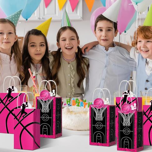 JETEC 16 PCS حقائب هدايا كرة السلة الفتيات القابلة لإعادة الاستخدام كرة السلة الوردي Goodie Candy Treat Facs مع مقابض لصالح فريق عيد ميلاد الحفلات الرياضية اللوازم in Kuwait