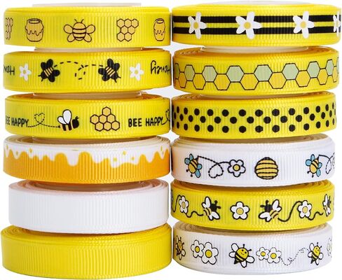 شريط VATIN Satin Bumble Bee Ribbon Craft Ribbon، 1-1/2 بوصة × 10 ياردة، أصفر/أبيض/أسود، شريط تزيين النحل يستخدم لأقواس الشعر، إكليل الزهور، عيد الميلاد، حمام الطفل، كعكة الحفاضات، تغليف الهدايا، تزيين الحفلات in Kuwait