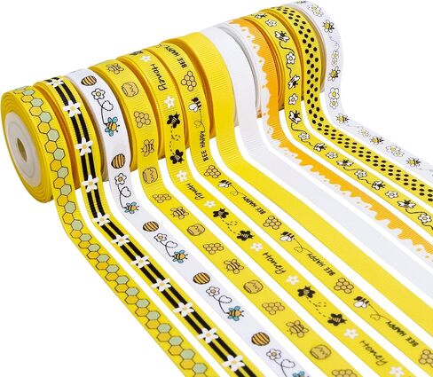شريط VATIN Satin Bumble Bee Ribbon Craft Ribbon، 1-1/2 بوصة × 10 ياردة، أصفر/أبيض/أسود، شريط تزيين النحل يستخدم لأقواس الشعر، إكليل الزهور، عيد الميلاد، حمام الطفل، كعكة الحفاضات، تغليف الهدايا، تزيين الحفلات in Kuwait