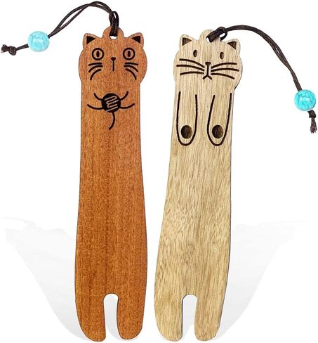 Cute Cat Bookmarks, Funny Wooden Bookmark for Book Lovers 2 Pcs, Unique Gifts for Kids Teacher Cat Lover in Saudi Arabia