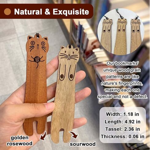 Cute Cat Bookmarks, Funny Wooden Bookmark for Book Lovers 2 Pcs, Unique Gifts for Kids Teacher Cat Lover in Saudi Arabia