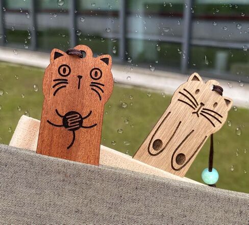 Cute Cat Bookmarks, Funny Wooden Bookmark for Book Lovers 2 Pcs, Unique Gifts for Kids Teacher Cat Lover in Saudi Arabia